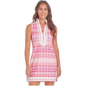 Cabana Life Shift Tunic Dress V-neck Sleeveless Pink White Geo Women’s Size 1X